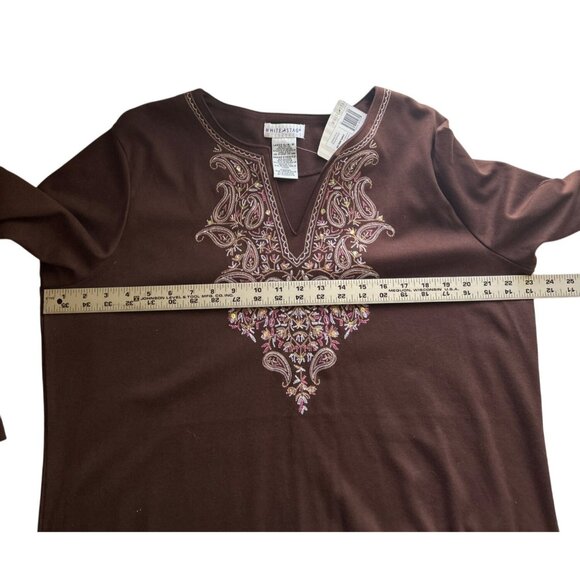 White Stag Ladies XL Brown Embroidered V Neck Long Sleeve Tunic Top - Picture 5 of 6